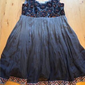 Embroidered Navy Maxi Dress with Orange Accents